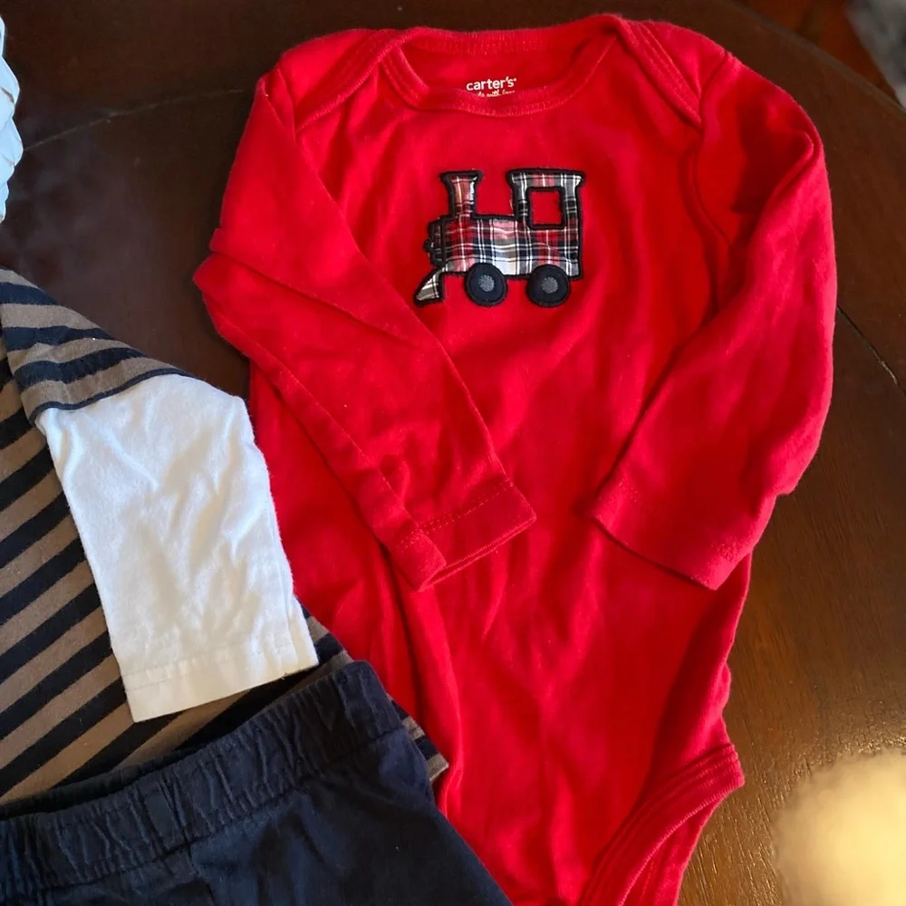 Carters Bundle long sleeve red onesie long sleeve shirt & black pants Size 6M
